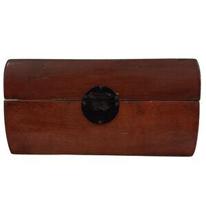 Pottery Barn Trinket Storage Box Antiqued Lacquered Red Wood with Damaged Lock
